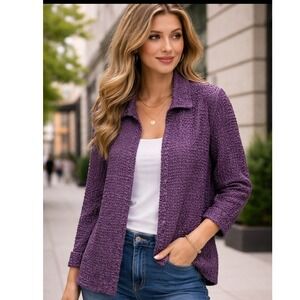 Saint Tropez West Purple Textured Crinkle Button Up Shirt Jacket Women's L